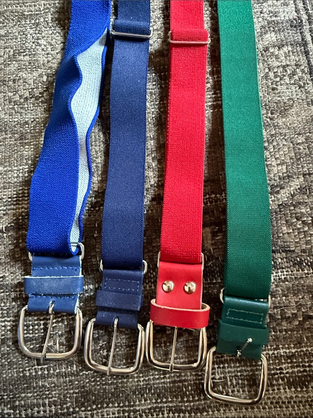 Lot of 4 baseball Elastic Belts - Blue, Navy, Red, Green